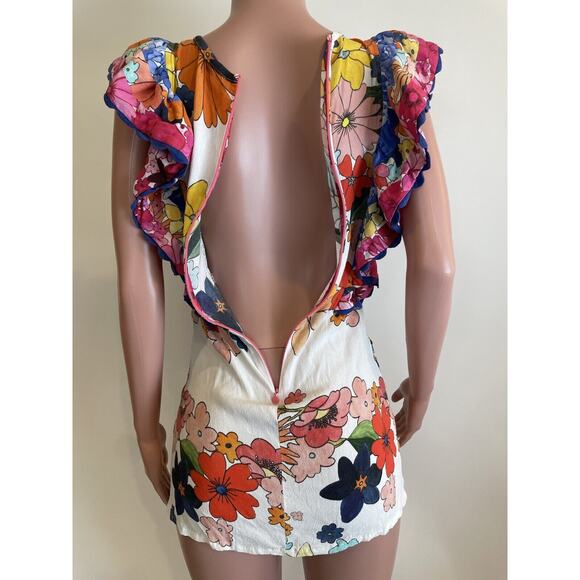 Celia B. Narcisa Mini Dress Womens XS Exaggerated Ruffle Sleeve Floral Print - Picture 9 of 16